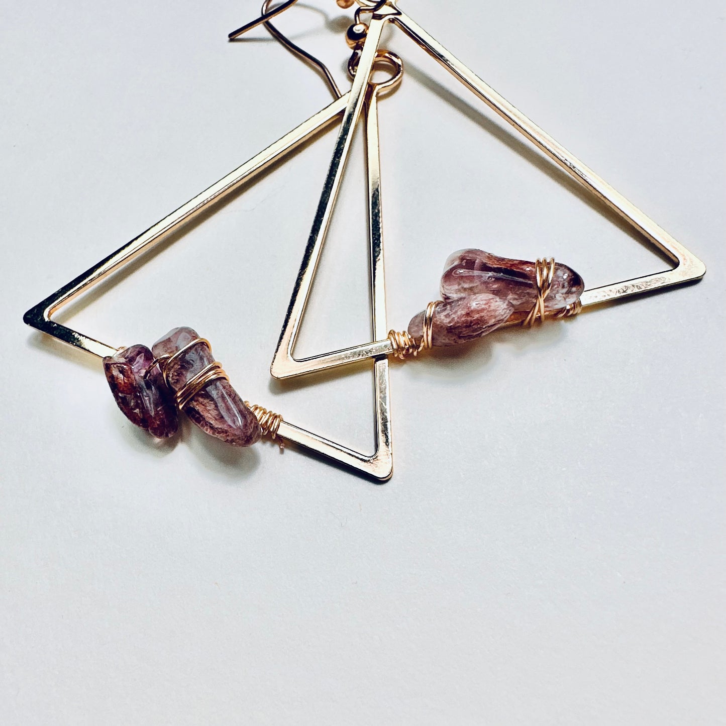 Super Seven Triangle Earrings |Handmade Gemstone Jewelry in Brass