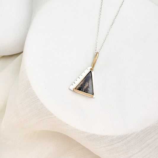 Eclipse Dendritic Agate Triangle Necklace – Mixed Metal Artisan Jewelry