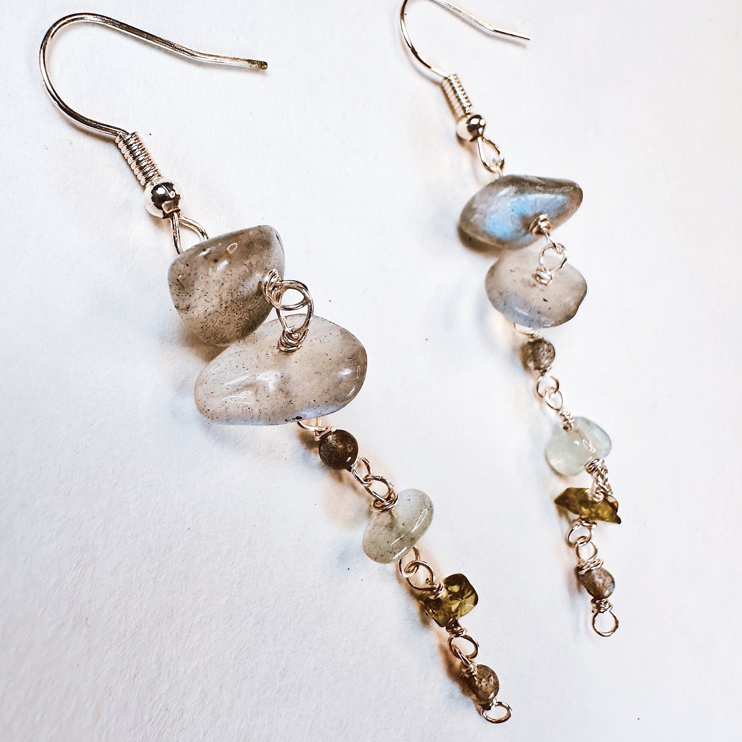 Celestial Cascade Earrings |Labradorite, Aquamarine & Peridot in Sterling Silver