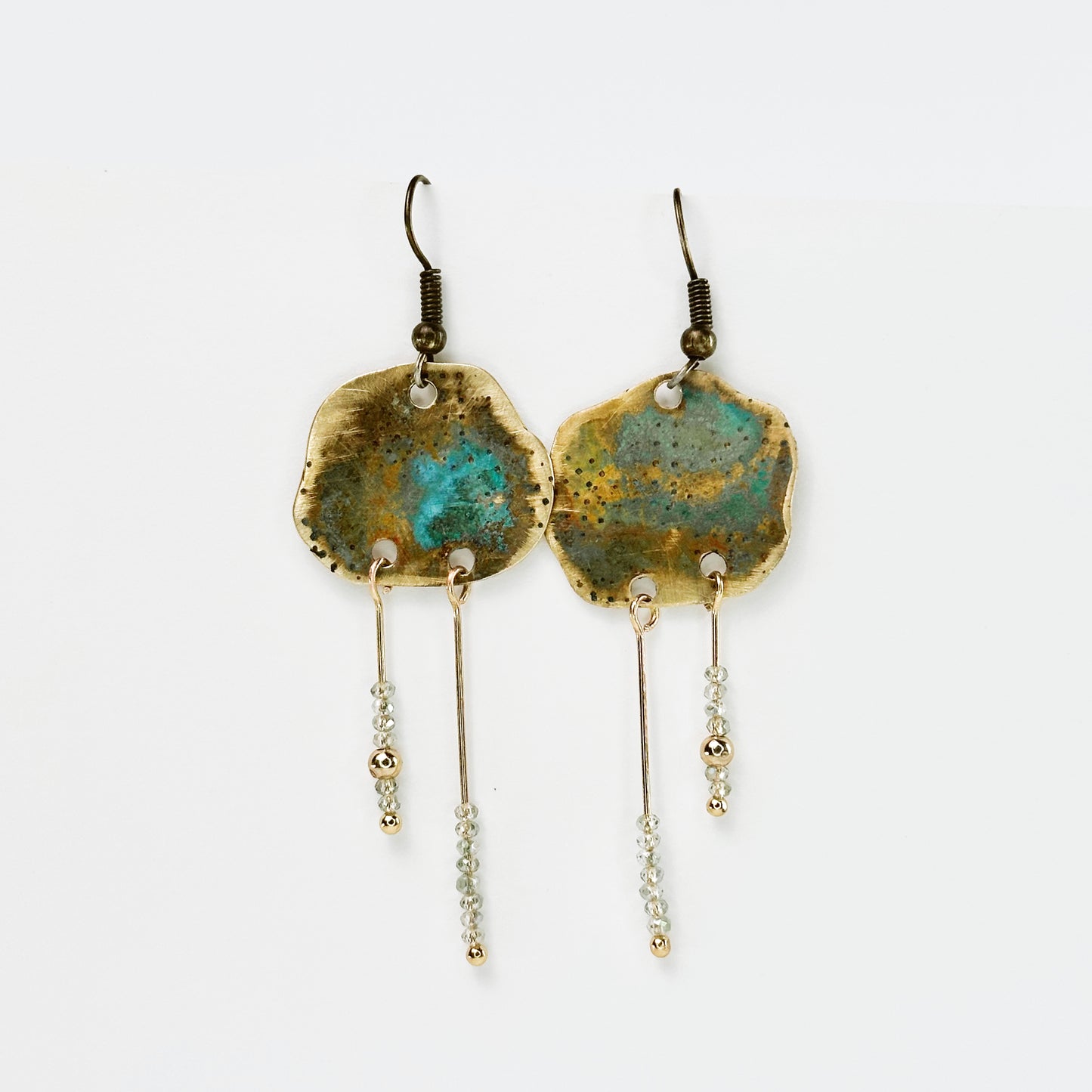 Tideglass Drifters– Handcrafted Patina Brass & Crystal Dangle Earrings