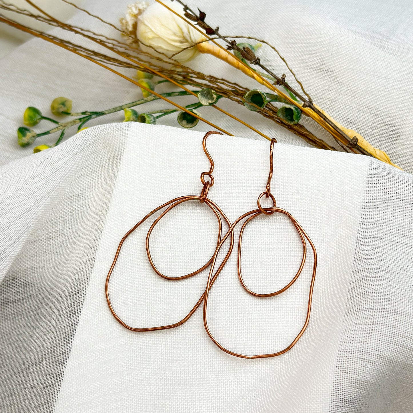Celestara Orbitus Hand-Forged Copper Hoop Earrings Kinetic Double-Layer Design