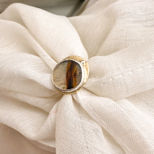 Echoes of Earth– Montana Dendritic Agate Coin Ring (Size 7)