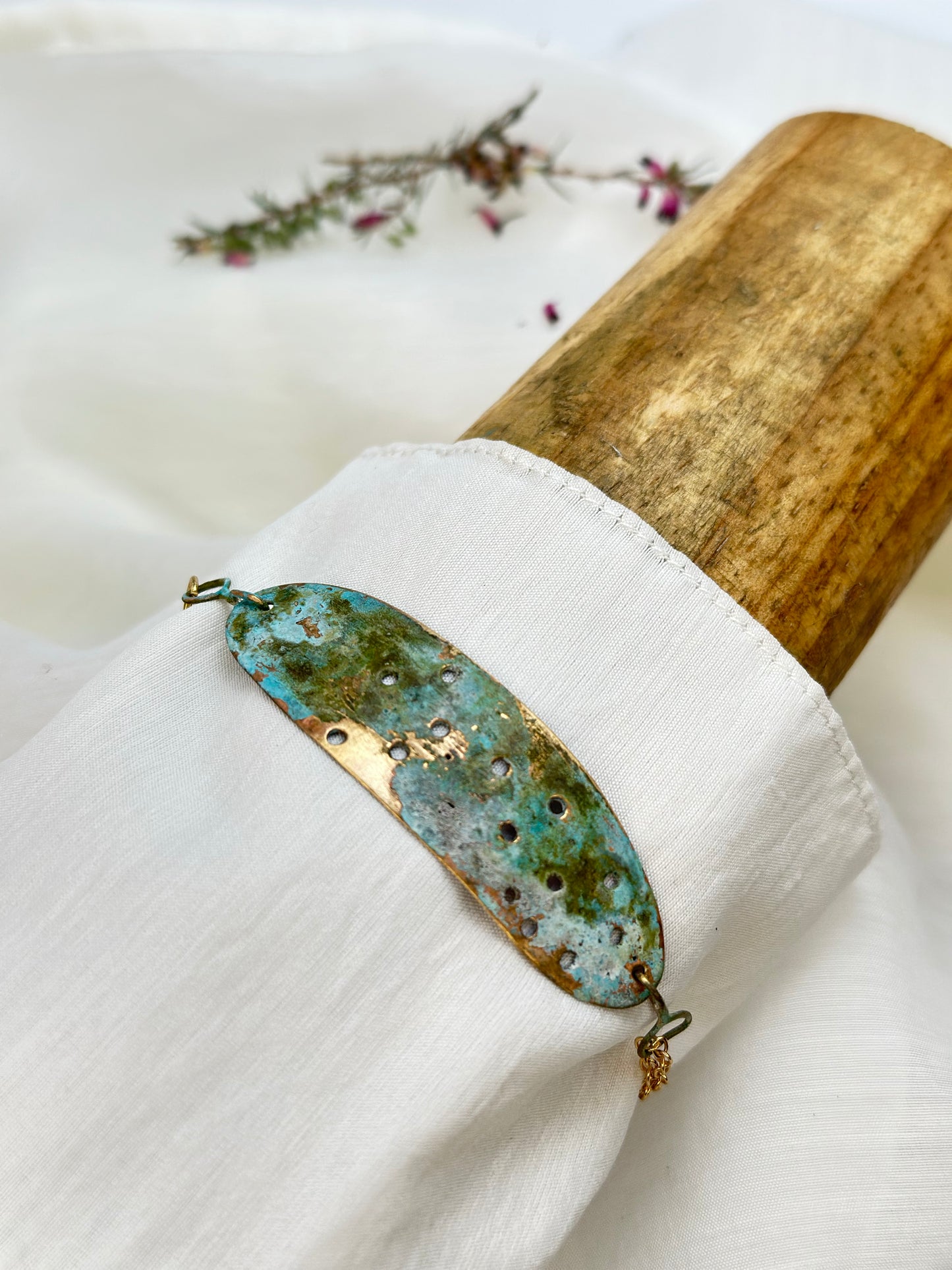 Verdigris Horizon Cuff Bracelet – Patina Brass & Gold Handmade Jewelry