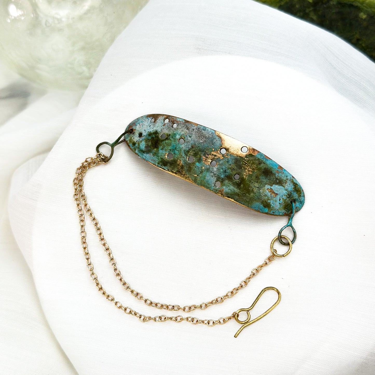 Verdigris Horizon Cuff Bracelet – Patina Brass & Gold Handmade Jewelry