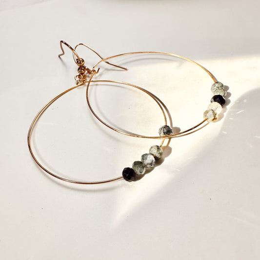 Celestial Grove | Moss Agate Faceted Gold Hoop Earring