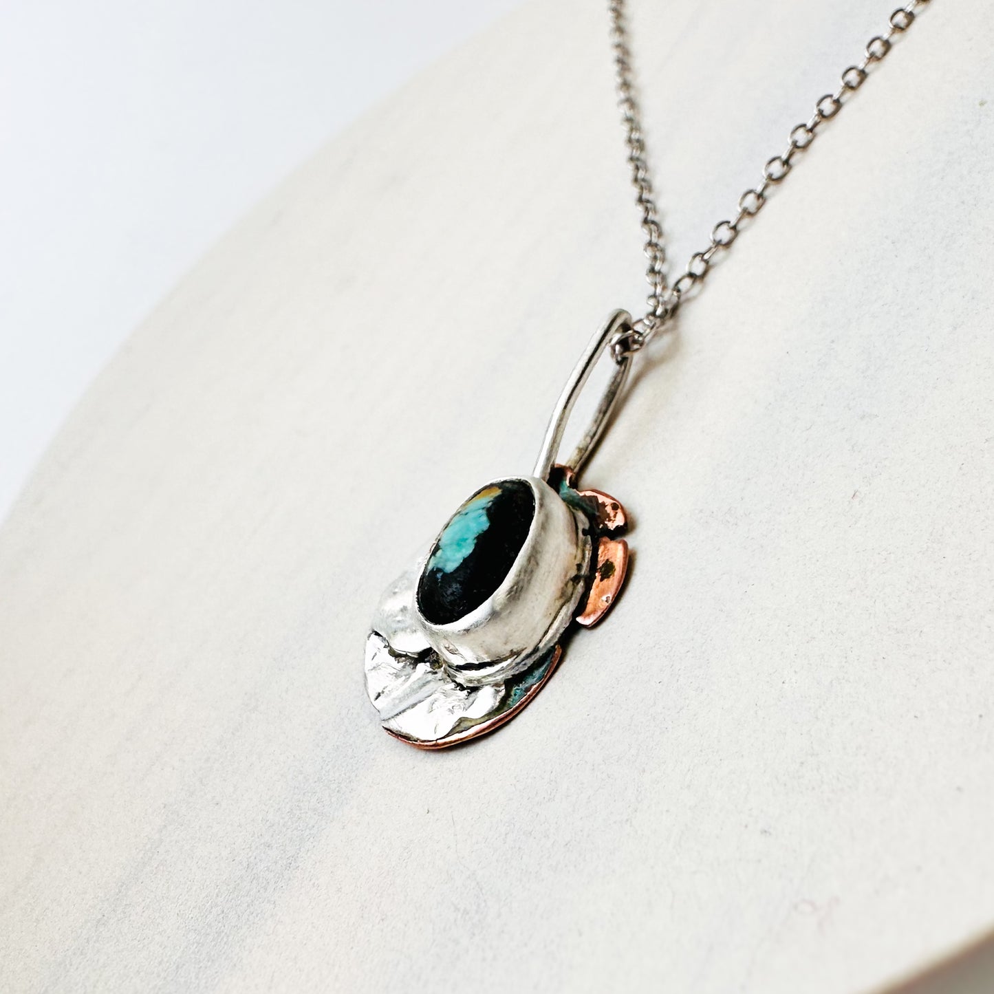 Ember Bloom– Handcrafted Sterling Silver, Copper & Hubei Turquoise Pendant Necklace