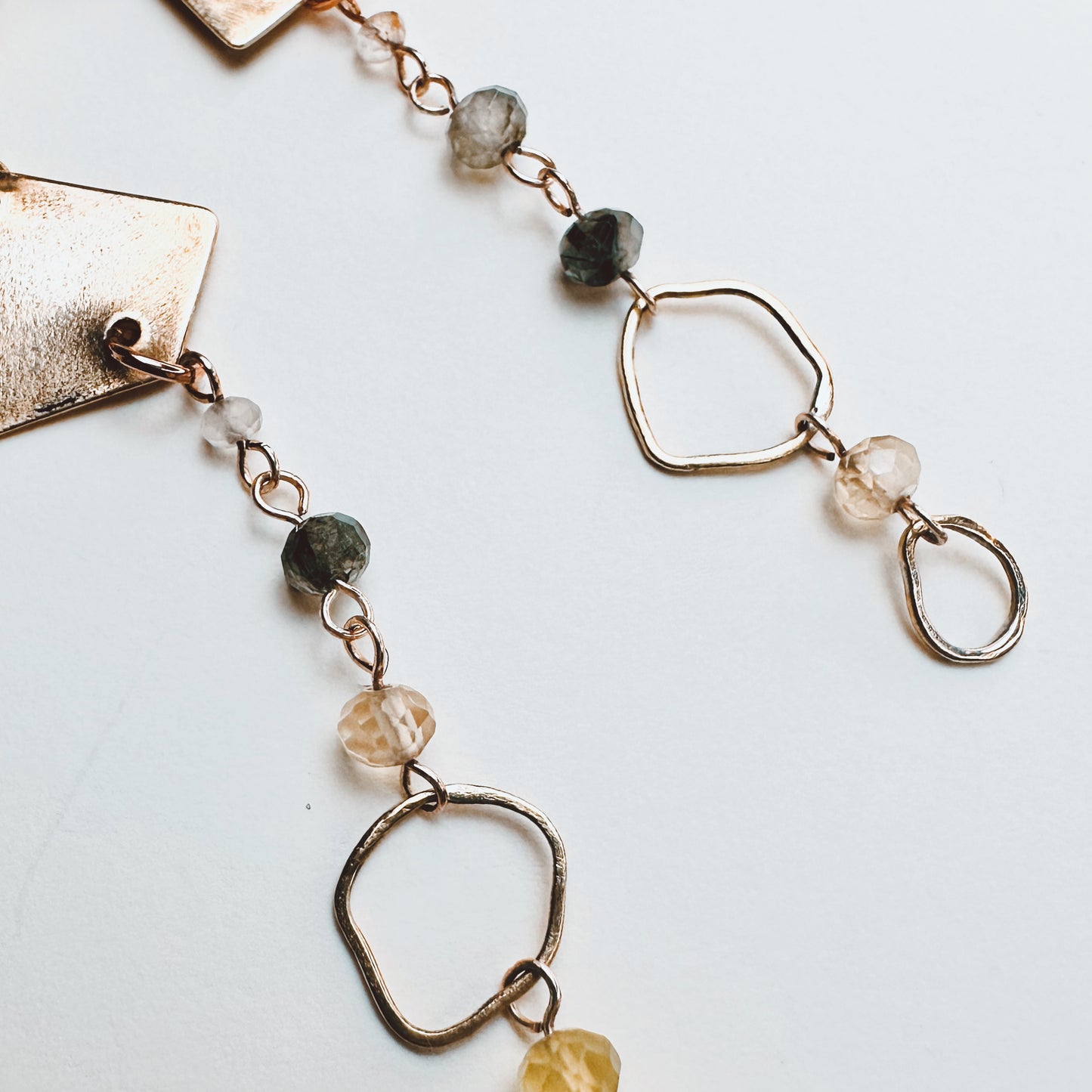 Celestara Astralis Mismatched Earrings Brass & Green Prehnite Gemstones