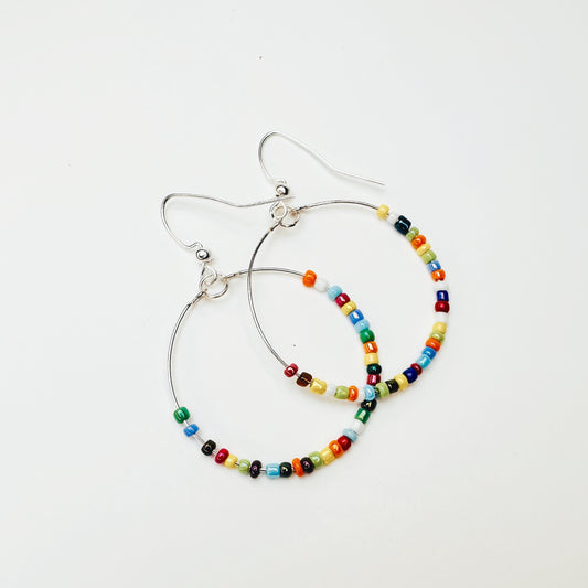 Prismatic Harmony Hoop Earrings – Handcrafted Beaded Rainbow Hoops