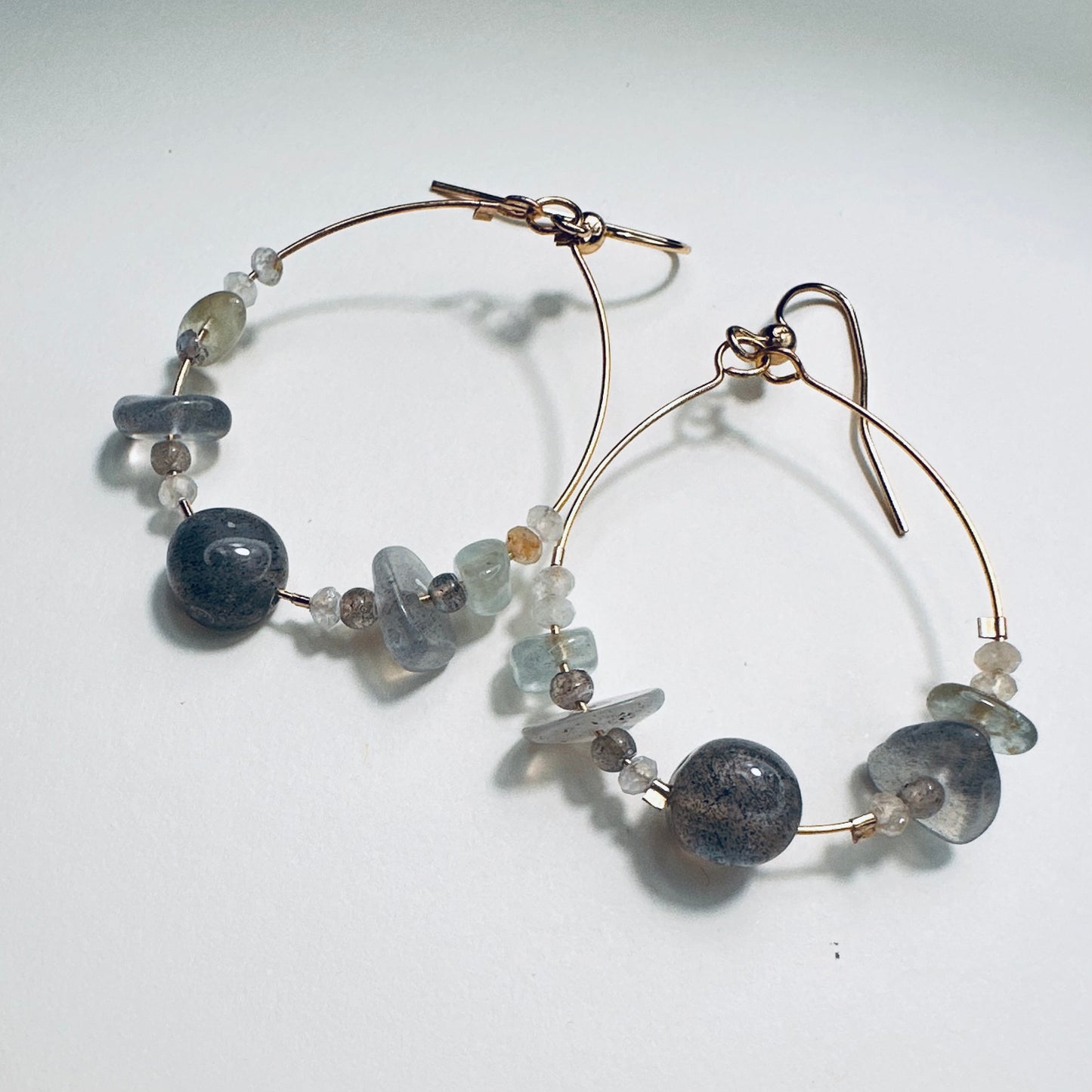 Silver Moondrop Labradorite Hoops |Aquamarine & Clear Topaz