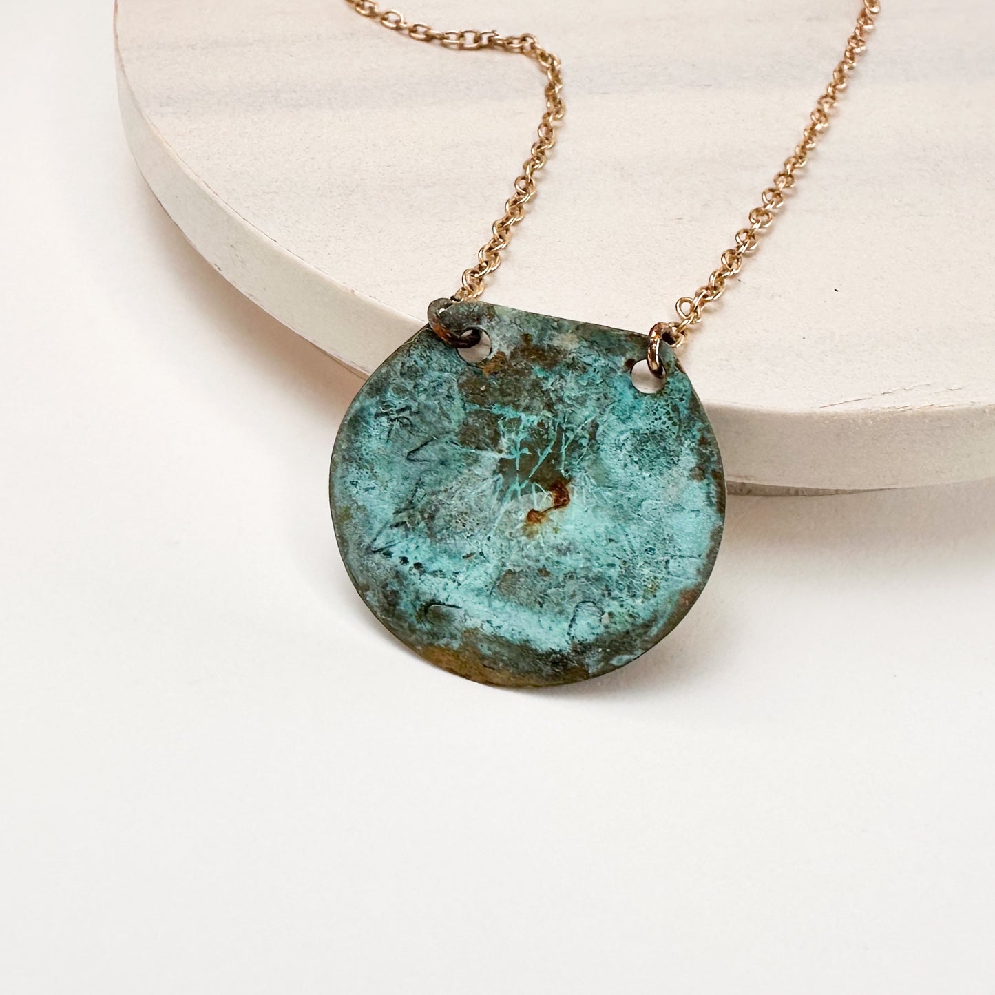 Sea Coin– Patina Brass Disc Necklace
