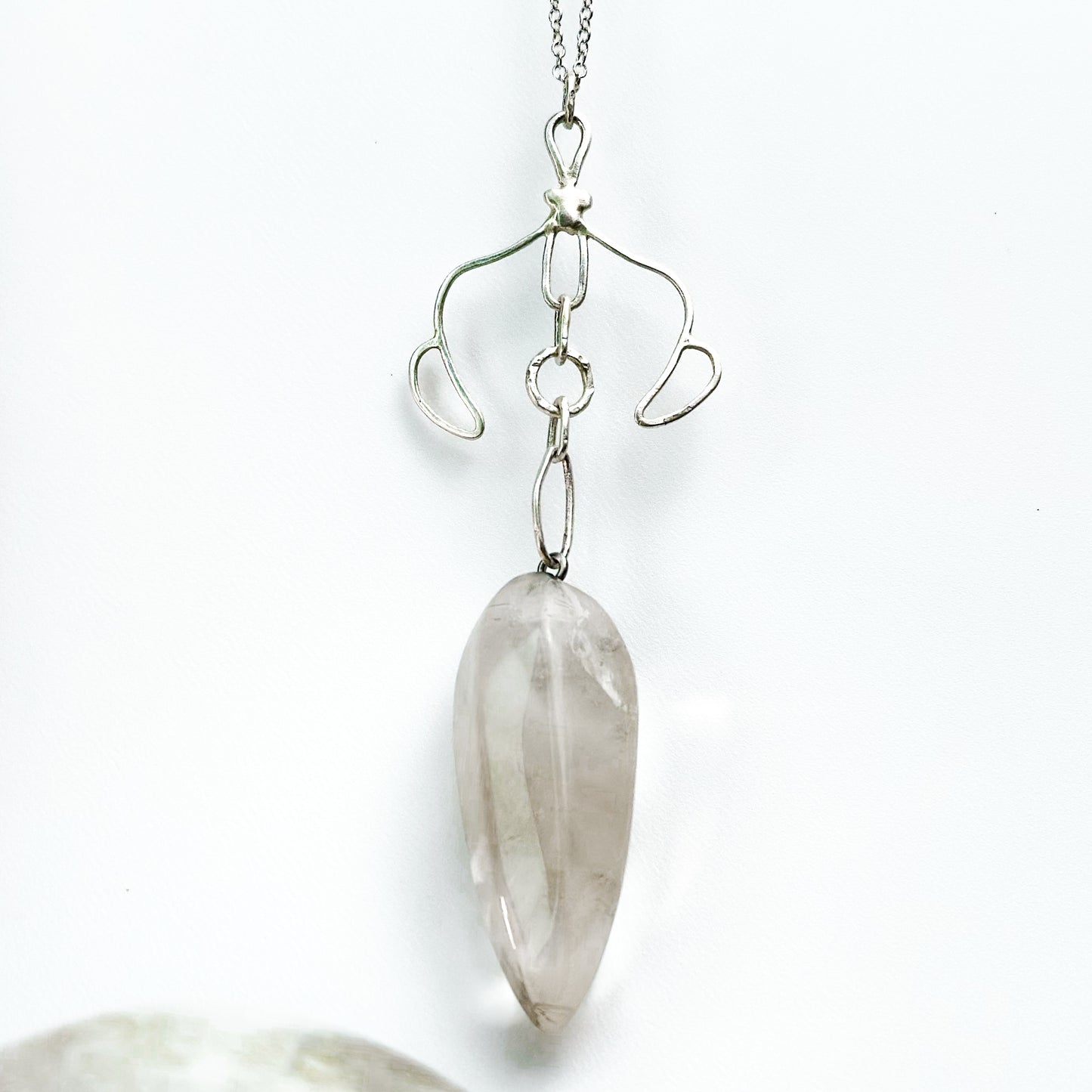 Celestial Balance Quartz Pendant – Hand-Forged Silver & Clear Quartz Necklace