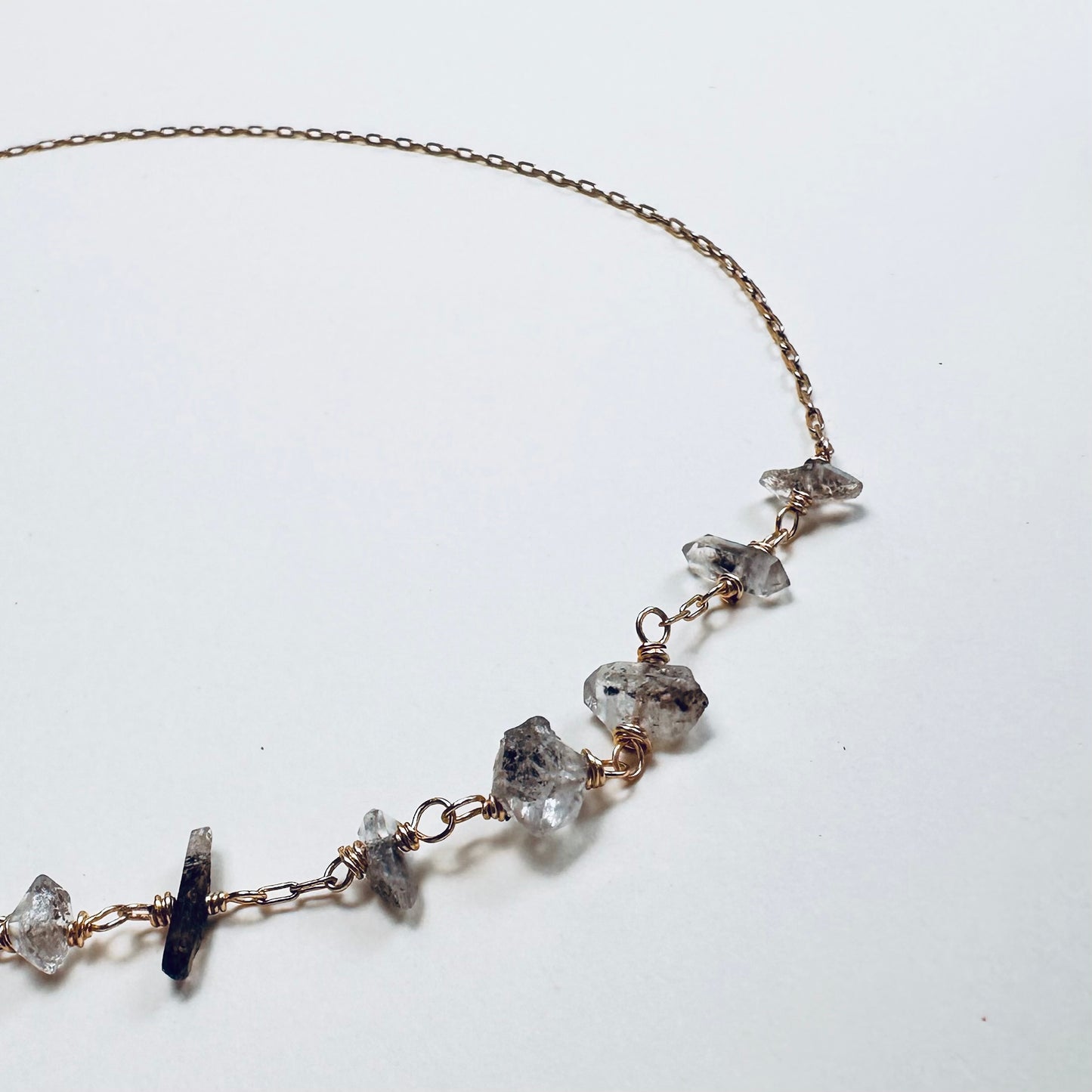 Celestara Herkimer Salt & Pepper Diamond Choker Necklace – Dainty Beaded 15.5” Nape Necklace
