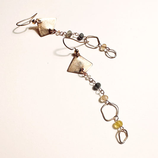 Celestara Astralis Mismatched Earrings Brass & Green Prehnite Gemstones