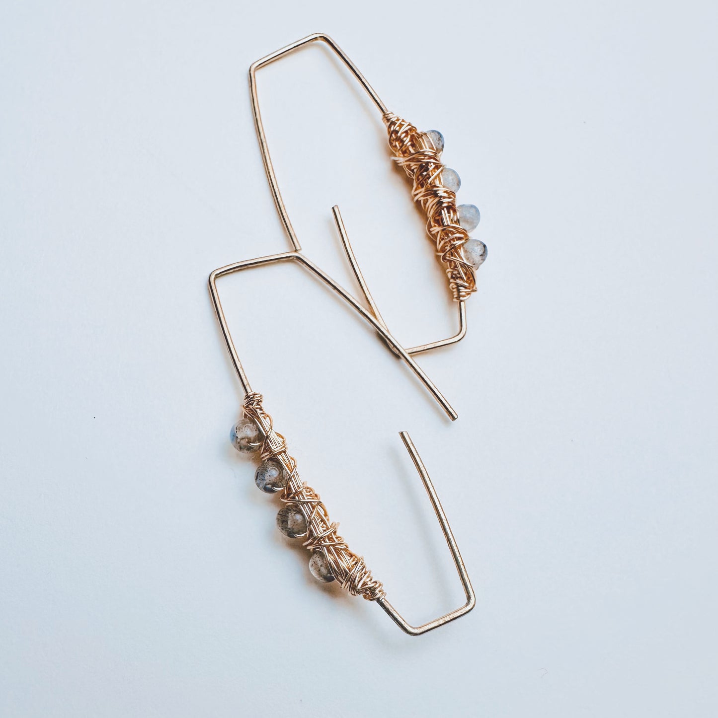 Auric Passage Labradorite Geometric Threader Earrings