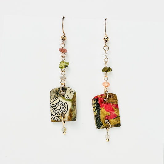 Ephemera Mosaic– Mixed Media Dangle Earrings