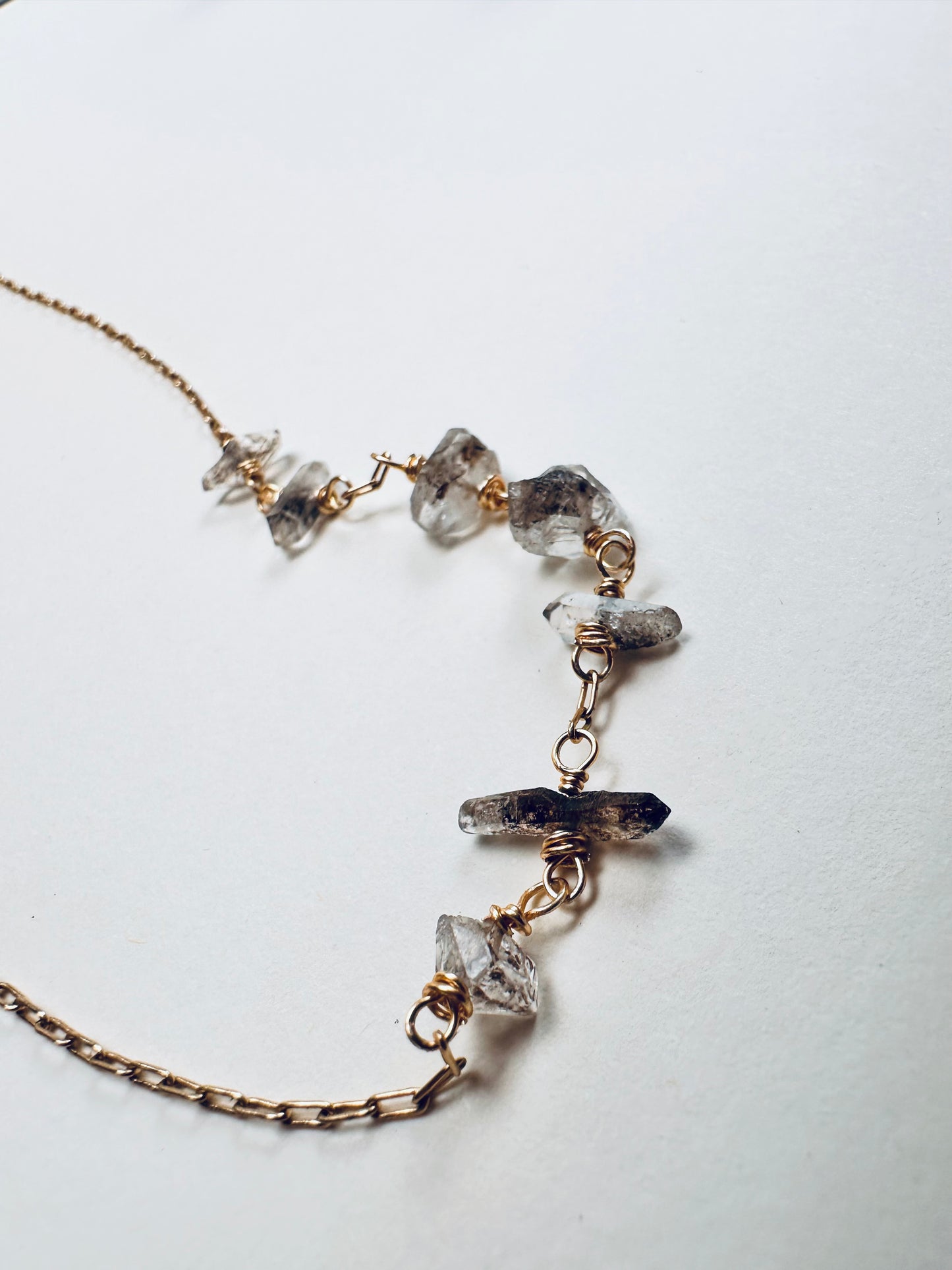 Celestara Herkimer Salt & Pepper Diamond Choker Necklace – Dainty Beaded 15.5” Nape Necklace
