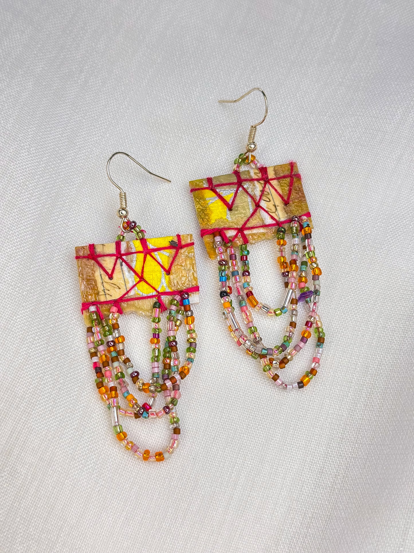 Gilded Reverie Earrings| Handsewn Textile Colorful Beaded Earrings