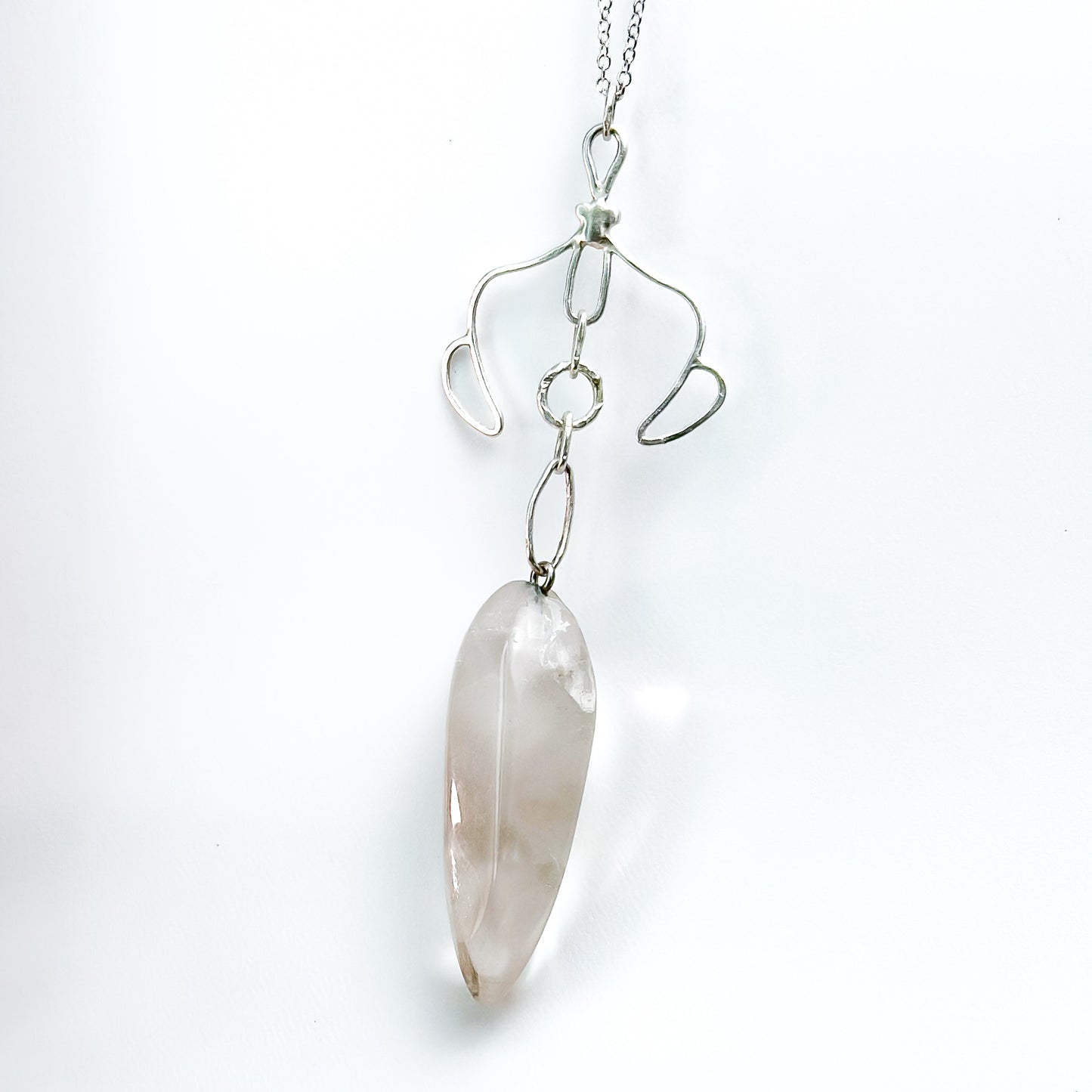 Celestial Balance Quartz Pendant – Hand-Forged Silver & Clear Quartz Necklace