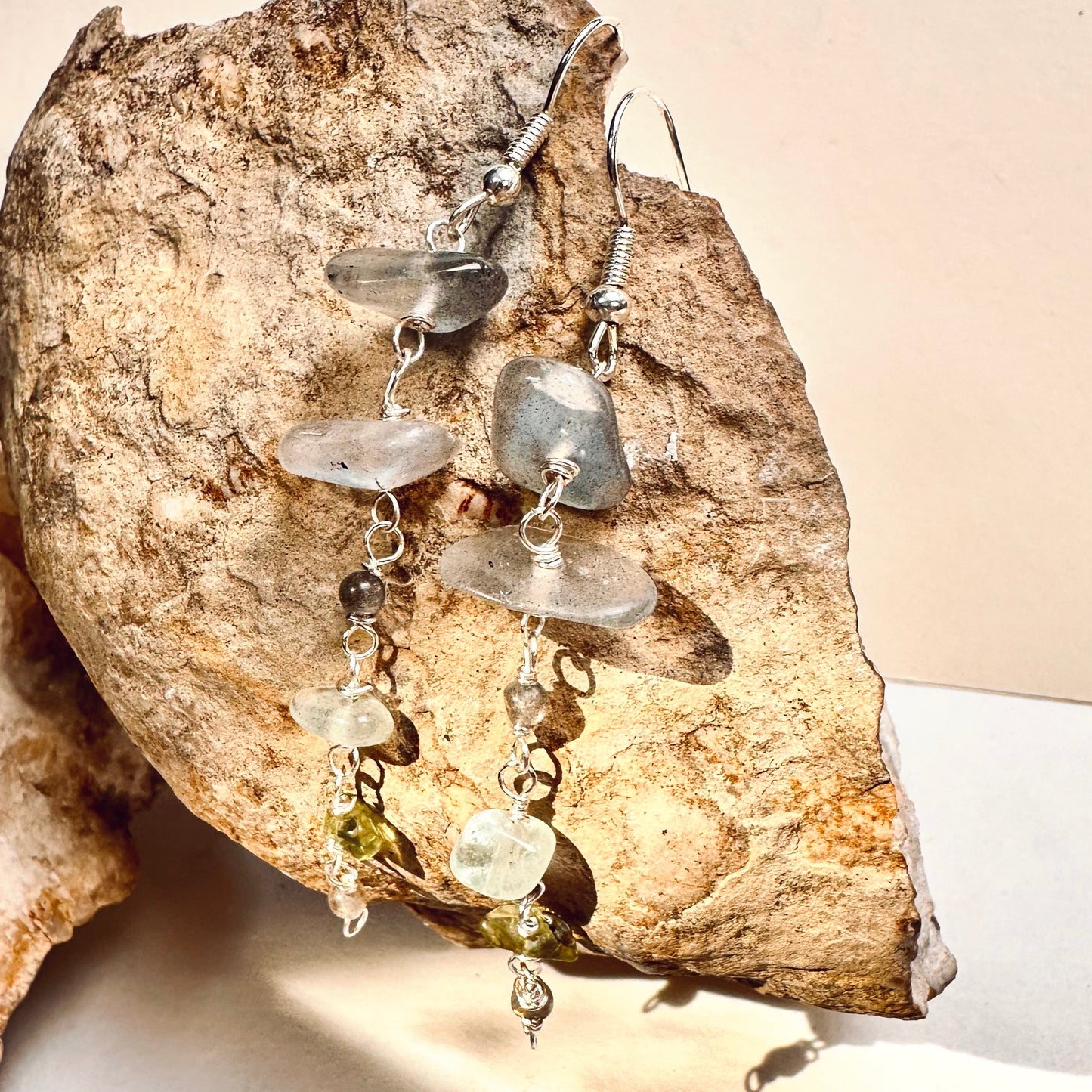Celestial Cascade Earrings |Labradorite, Aquamarine & Peridot in Sterling Silver