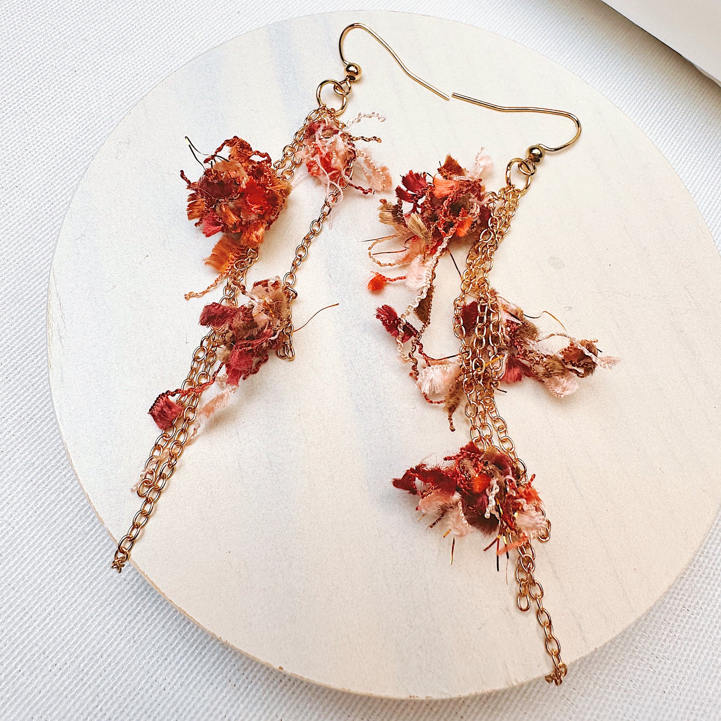Hand-Sewn Textile Fringe Earrings – Boho Fabric Statement Earrings