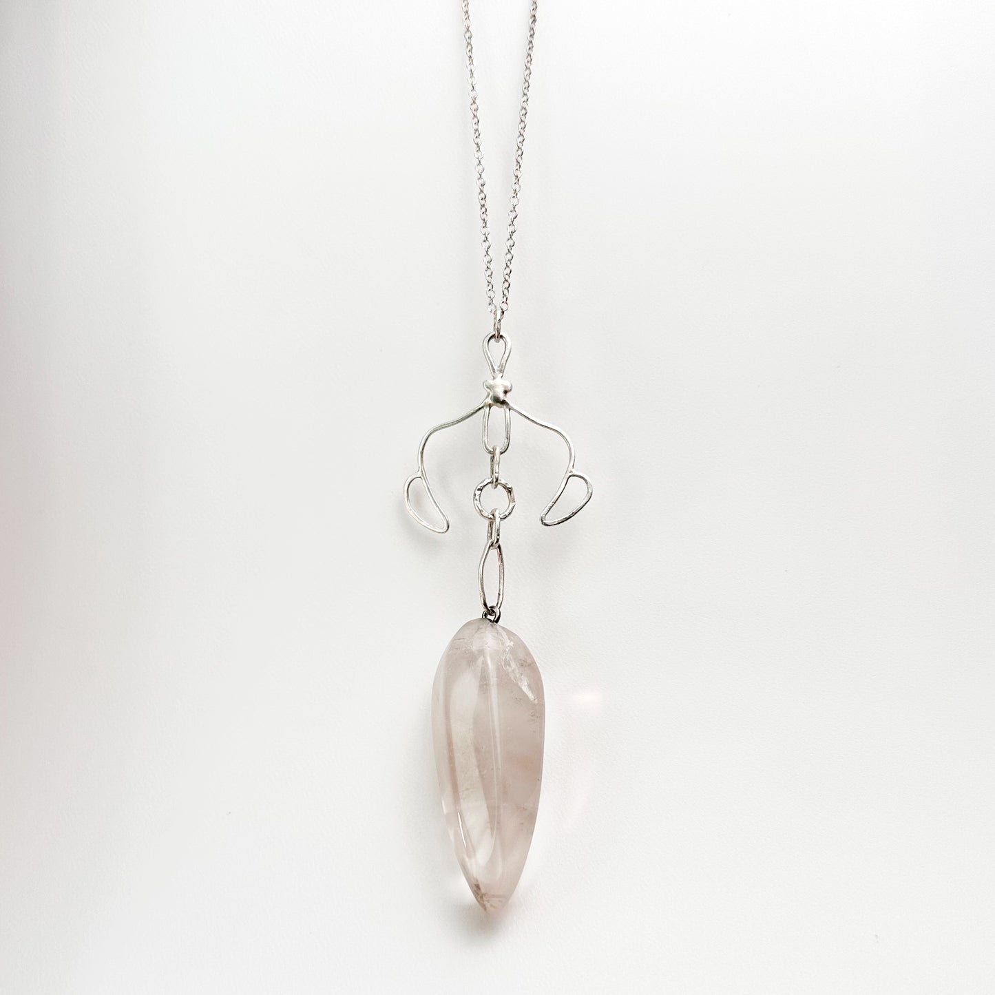 Celestial Balance Quartz Pendant – Hand-Forged Silver & Clear Quartz Necklace