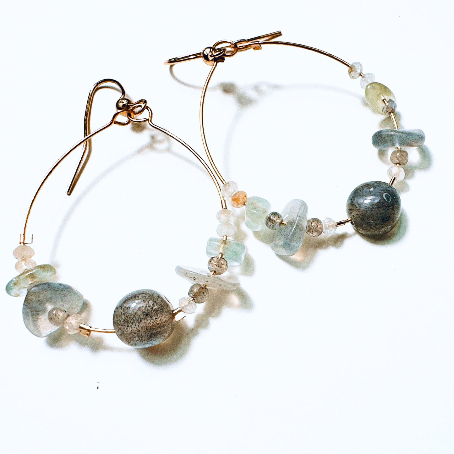 Silver Moondrop Labradorite Hoops |Aquamarine & Clear Topaz