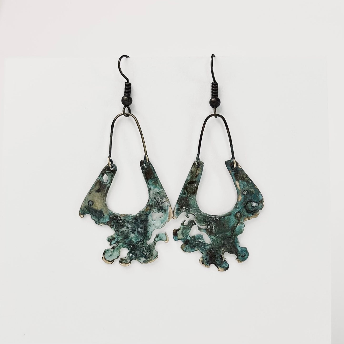 Palimpsest Glyph Earrings – Verdigris Brass Statement Earrings