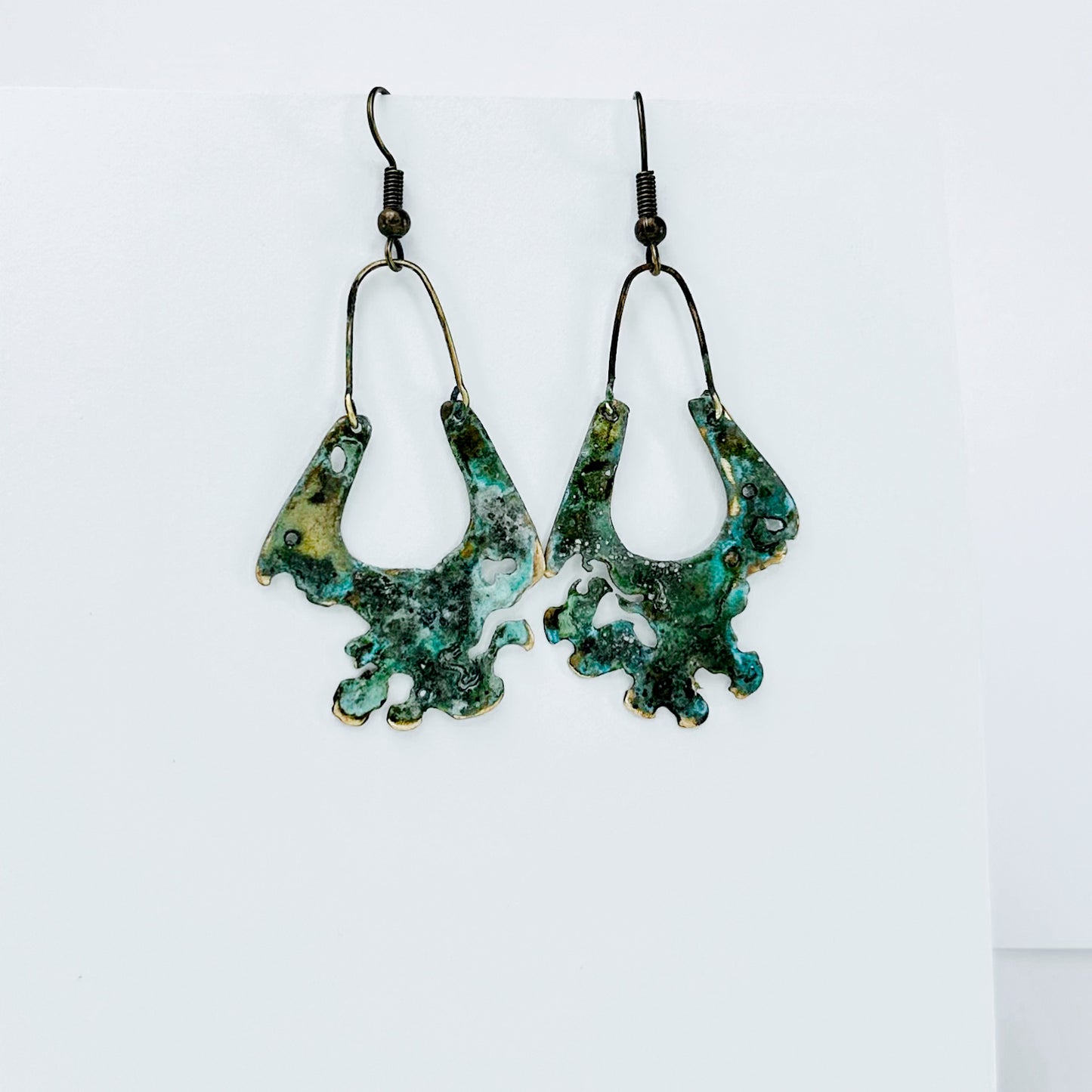 Palimpsest Glyph Earrings – Verdigris Brass Statement Earrings