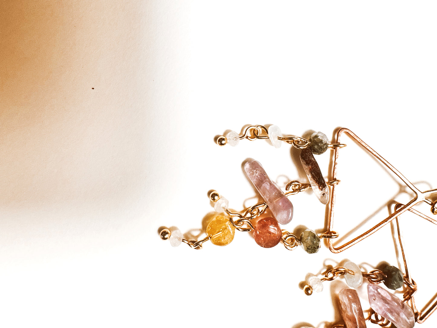 Copper Triangle Dangle Earrings | Tourmaline, Clear Topaz & Super Seven Gemstone Earrings
