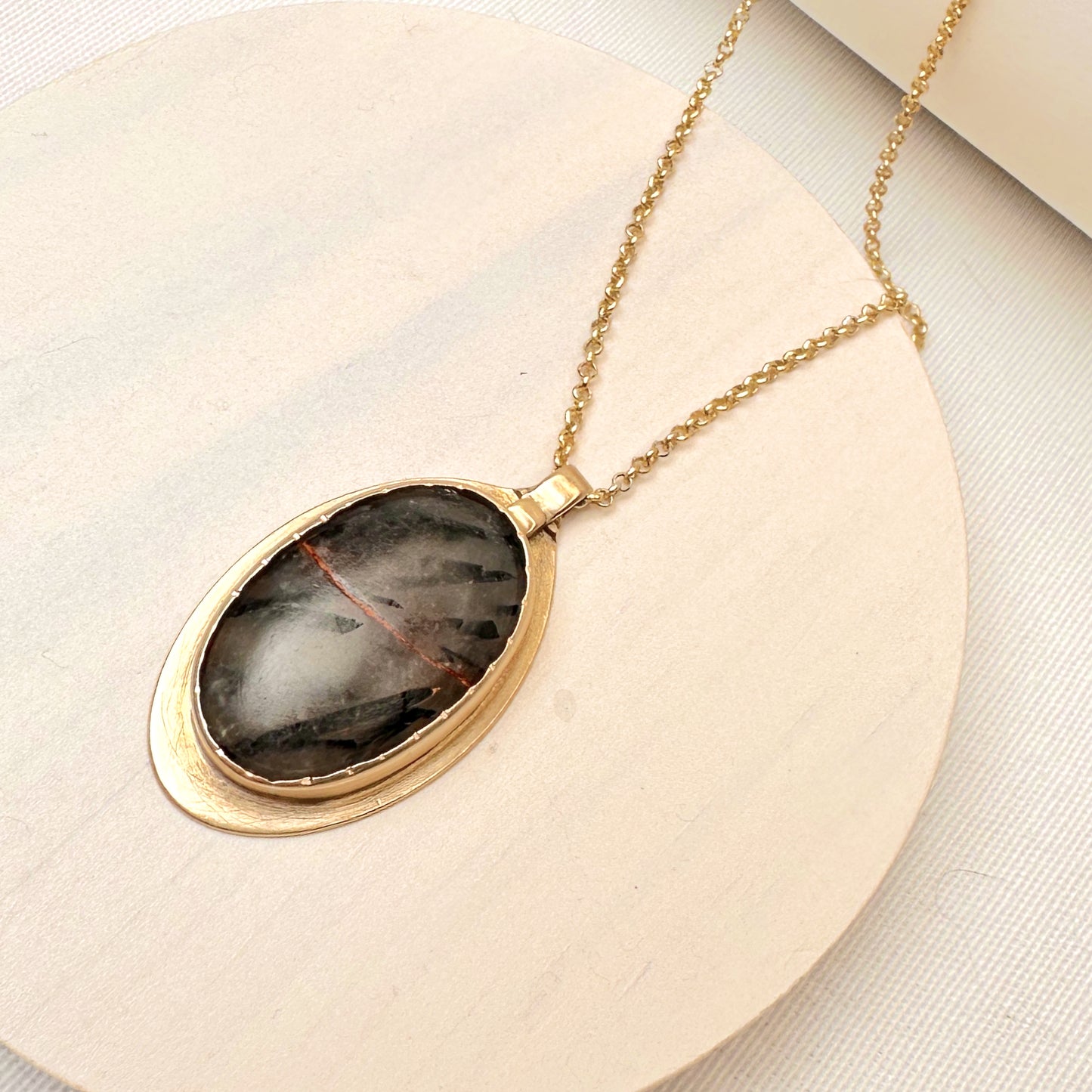 Reforged Echo: Reticulated Quartz & Bronze Mica Pendant Necklace