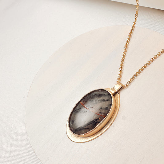 Reforged Echo: Reticulated Quartz & Bronze Mica Pendant Necklace