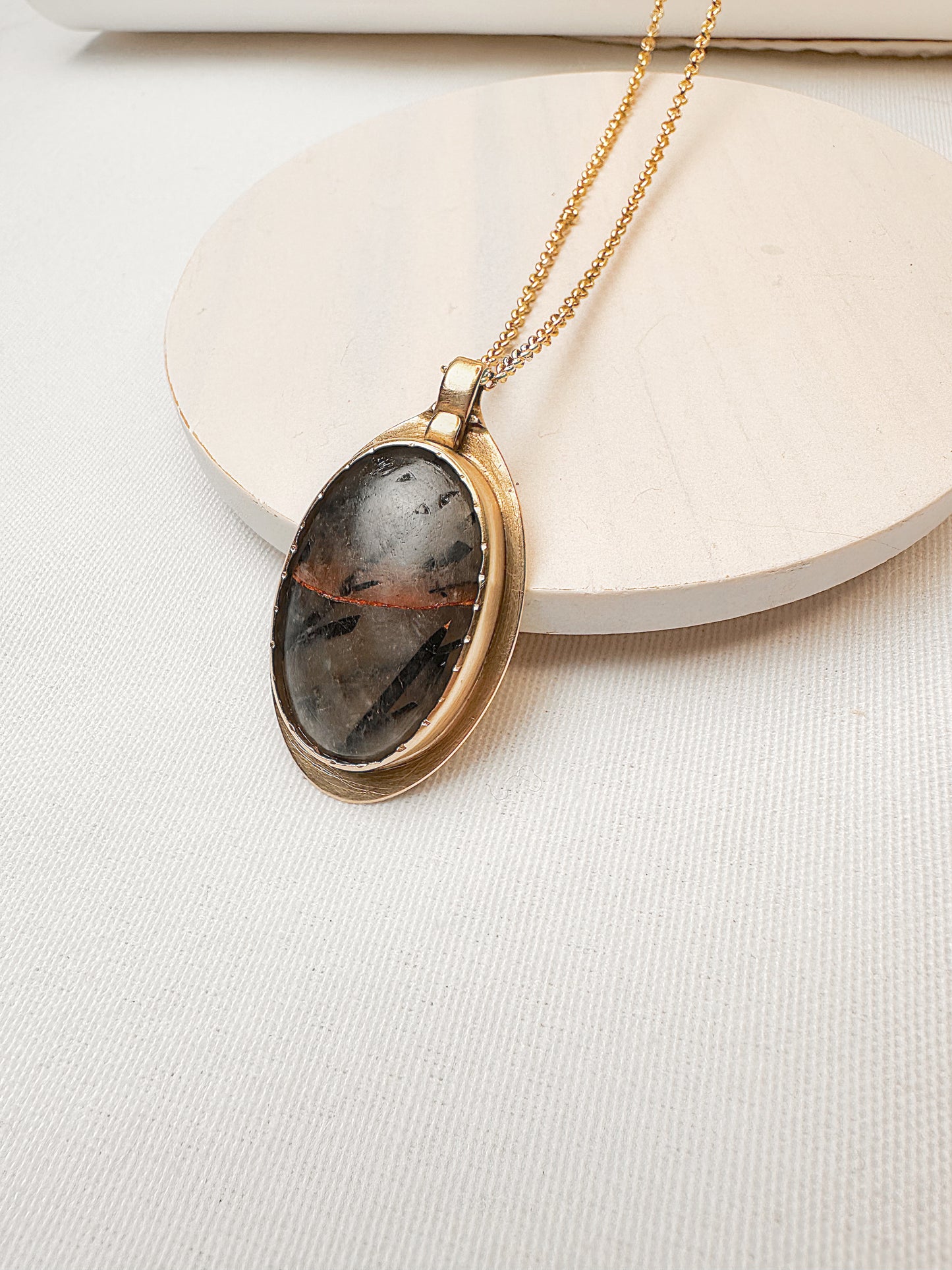 Reforged Echo: Reticulated Quartz & Bronze Mica Pendant Necklace