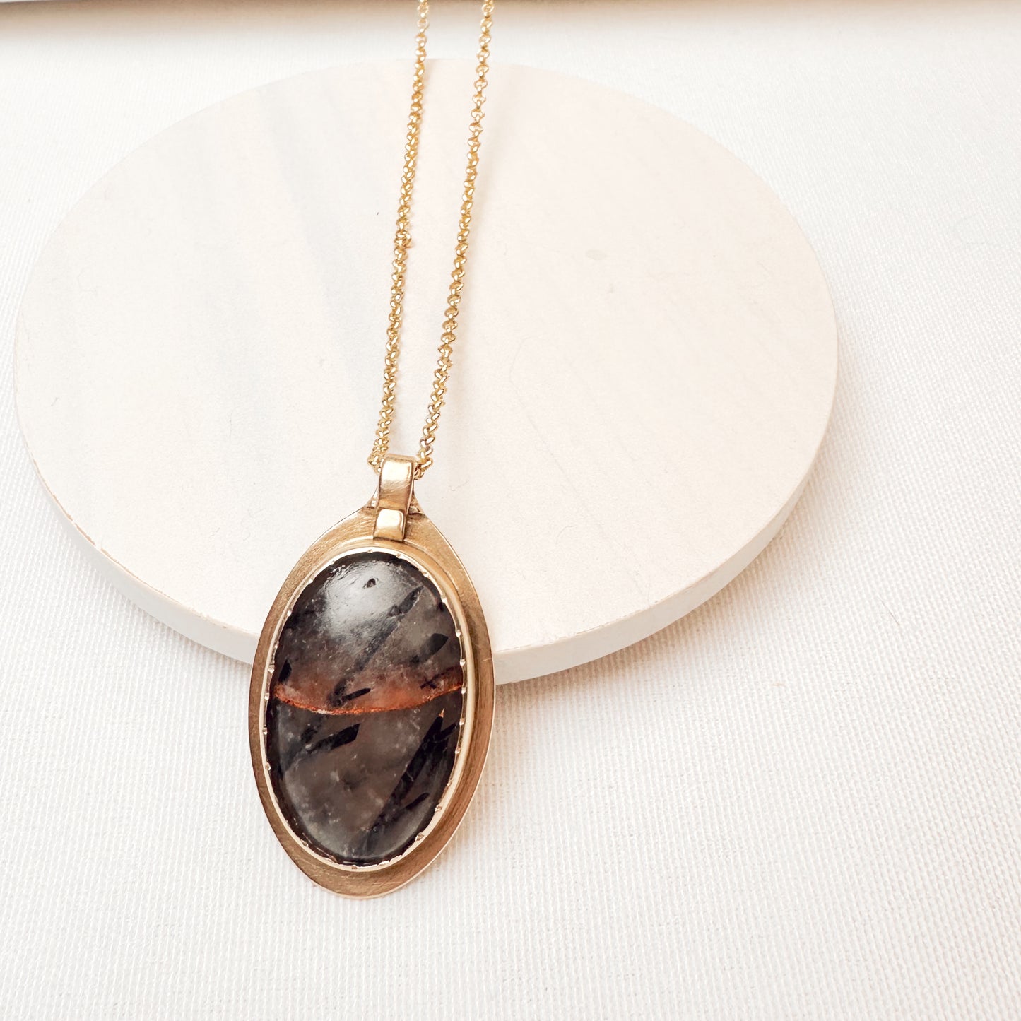 Reforged Echo: Reticulated Quartz & Bronze Mica Pendant Necklace
