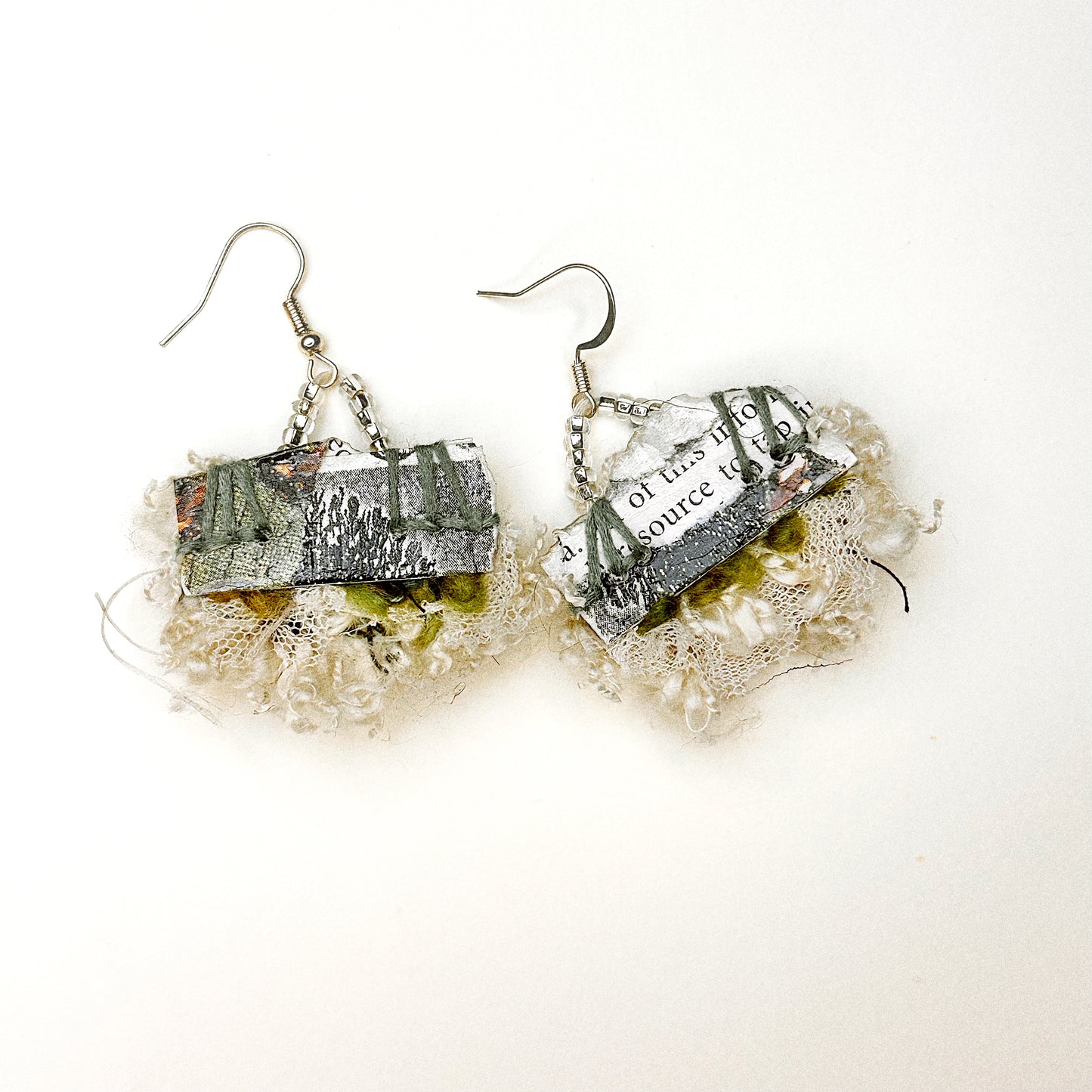 Palimpsest Relic Earrings – Textile & Paper Collage Dangle Earrings