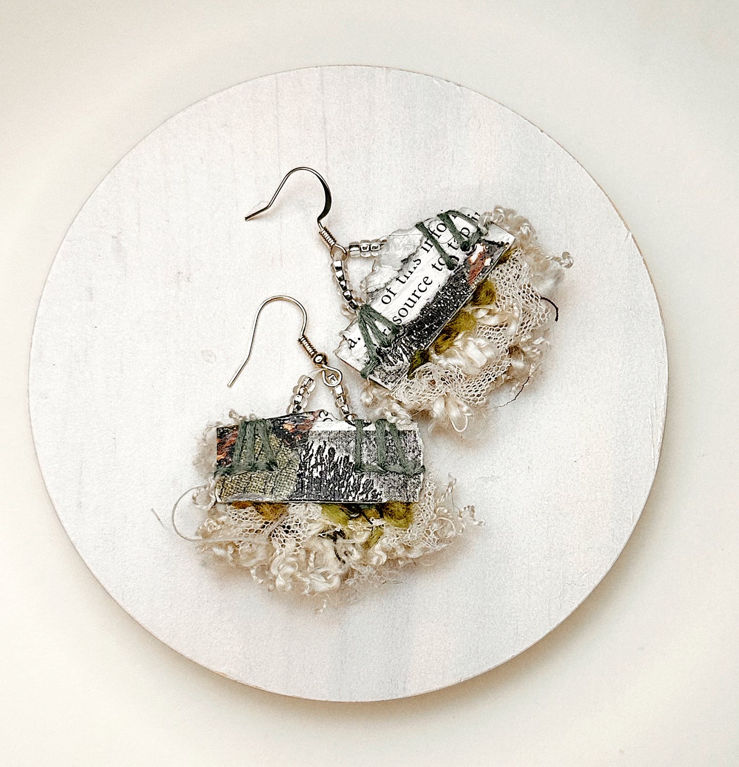 Palimpsest Relic Earrings – Textile & Paper Collage Dangle Earrings