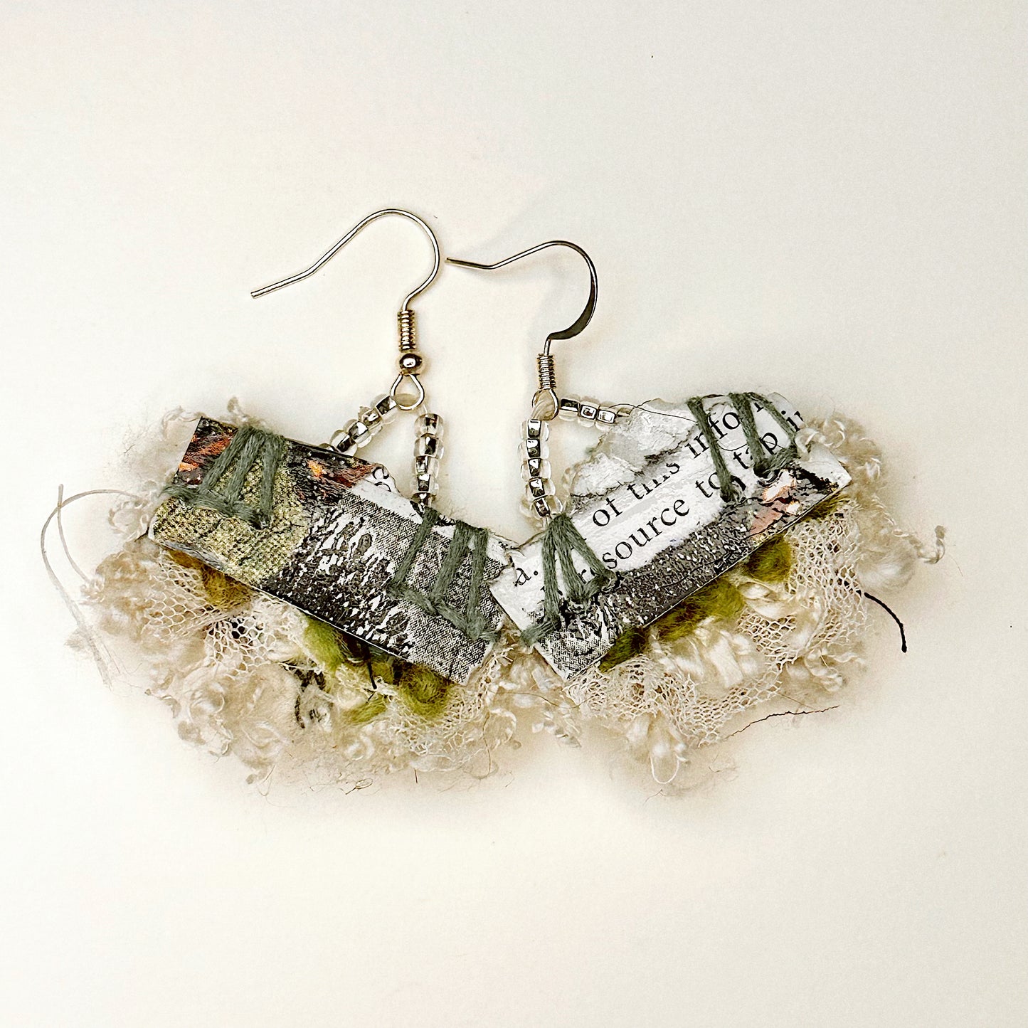 Palimpsest Relic Earrings – Textile & Paper Collage Dangle Earrings