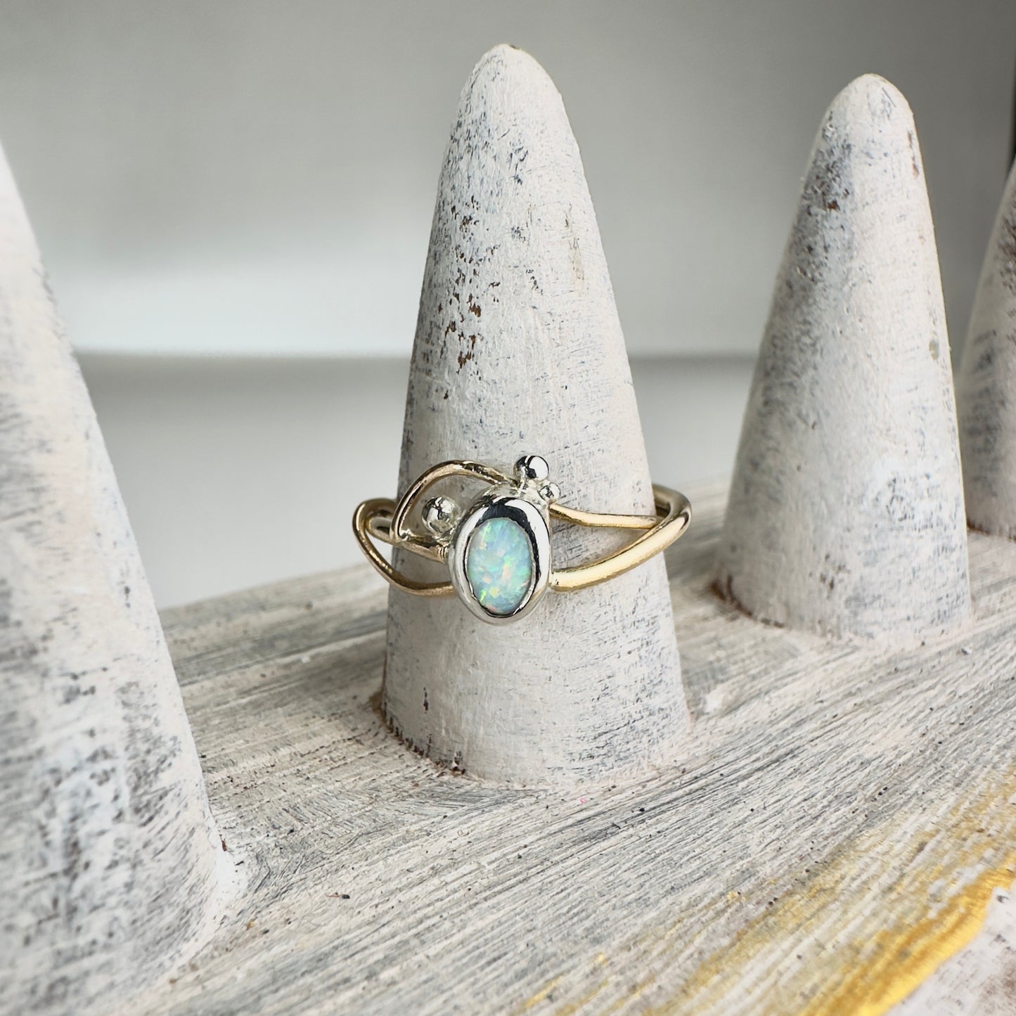 “Aurora Whisper” Mixed Metal Opal Ring