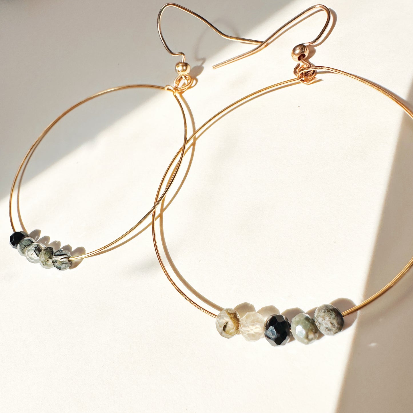 Celestial Grove | Moss Agate Faceted Gold Hoop Earring