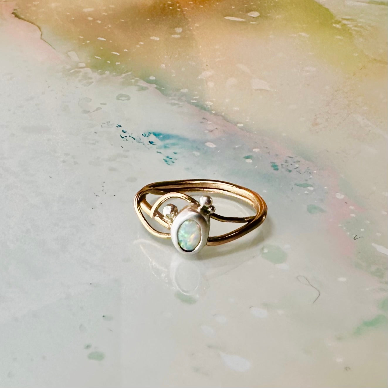 “Aurora Whisper” Mixed Metal Opal Ring