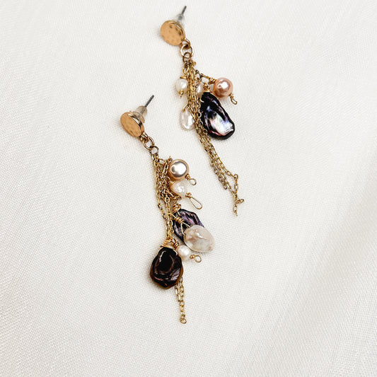 Nocturne Drifters | Black & Peach Freshwater Pearl Earrings