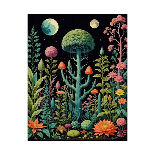 Twin Moons Meadow – Psychedelic Forest Fantasy Print | Surreal Psychedelic Fantasy Posters – Whimsical Fine Art Wall Prints