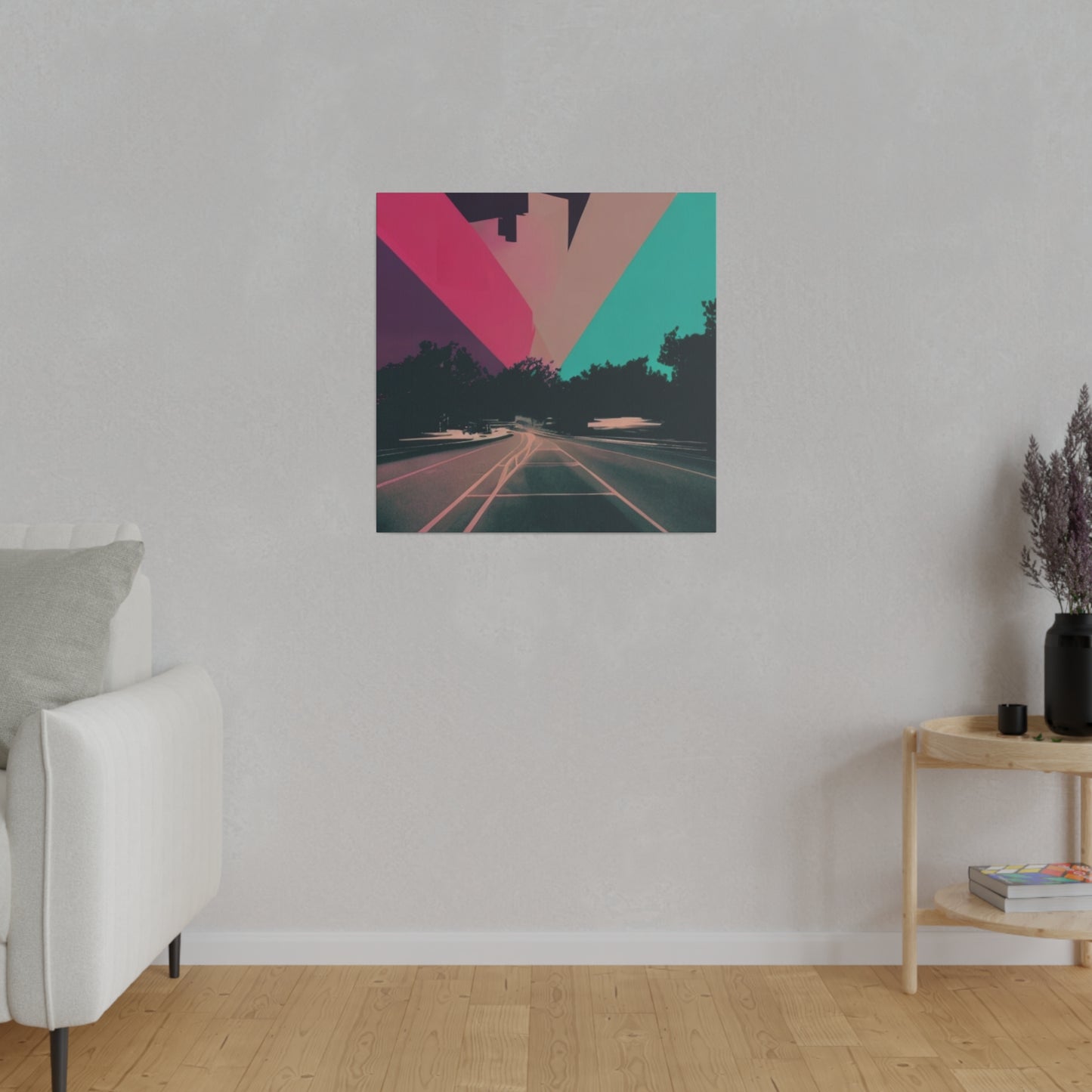 Pink Neon Streets Modern Dreamscape Wall Art Matte Canvas