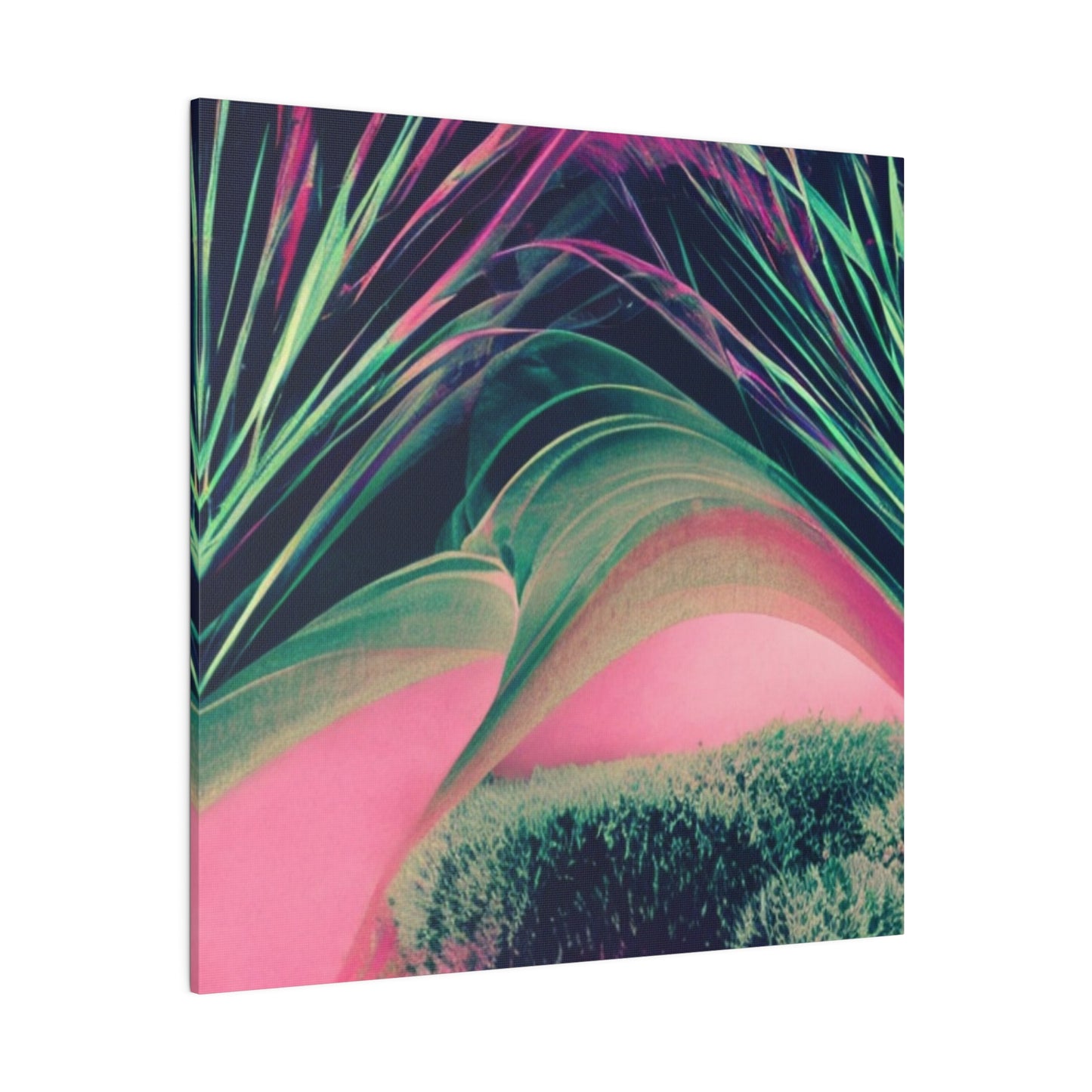 Green and Pink Neon Plant Abstract Canvas Wall Art Matte Canvas