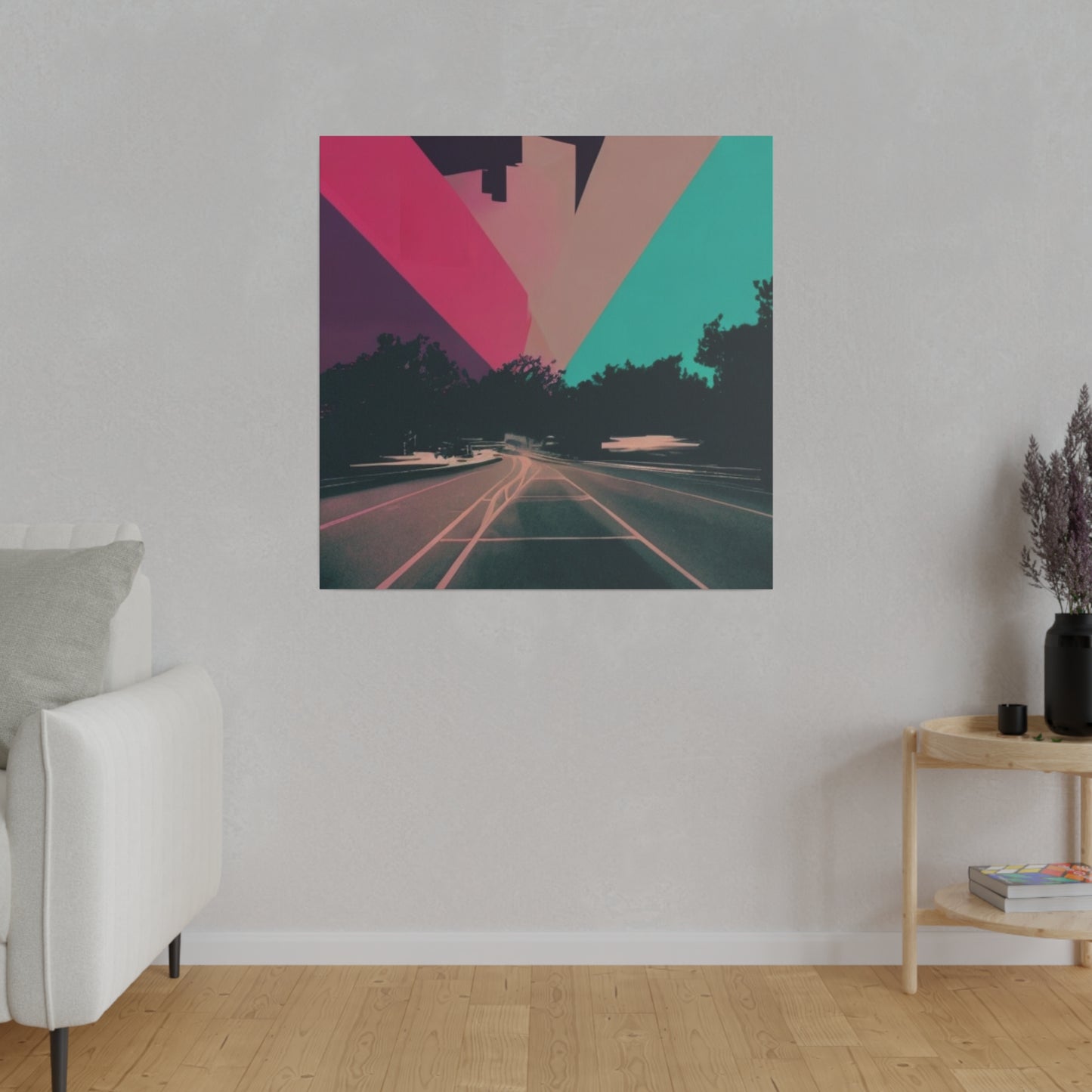 Pink Neon Streets Modern Dreamscape Wall Art Matte Canvas