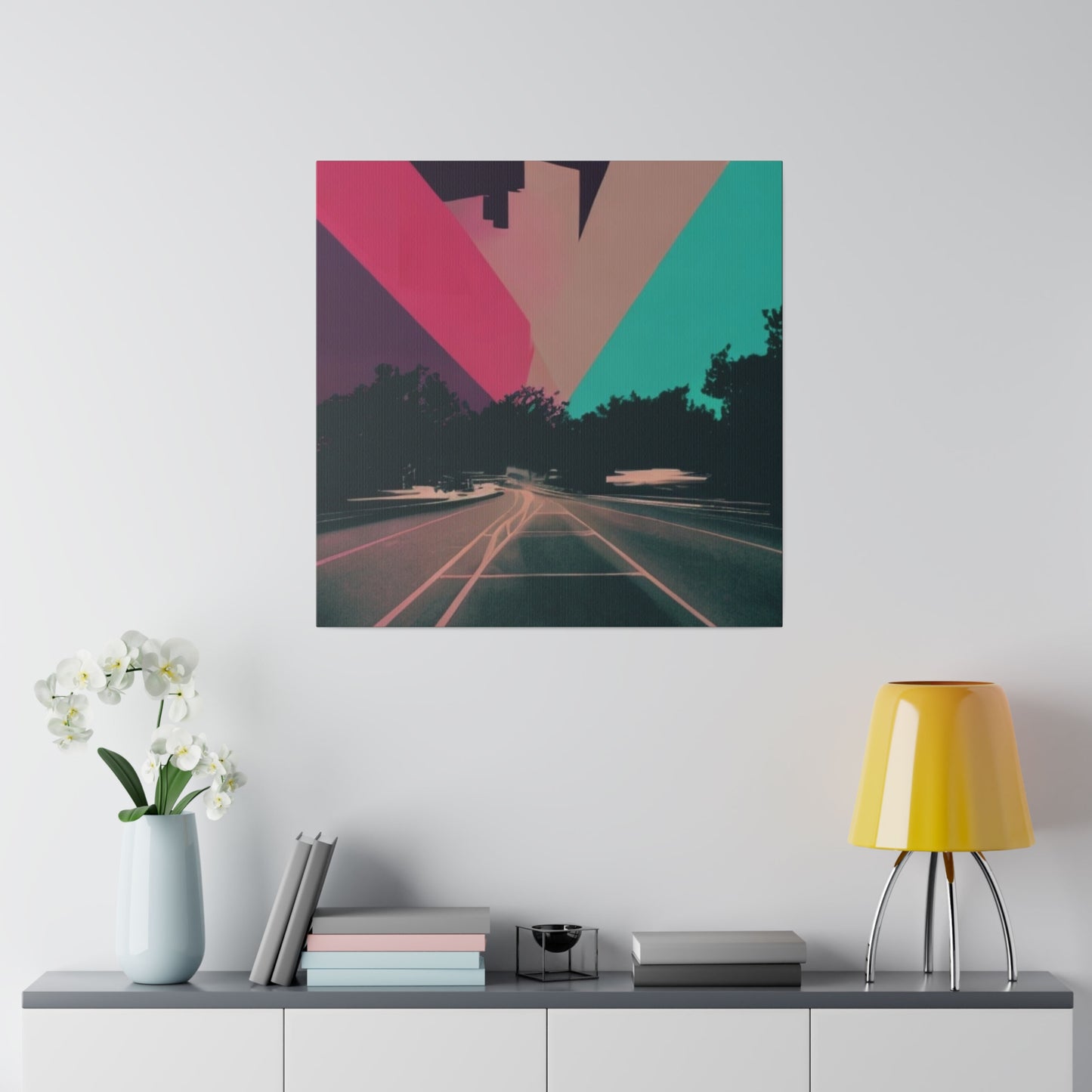 Pink Neon Streets Modern Dreamscape Wall Art Matte Canvas