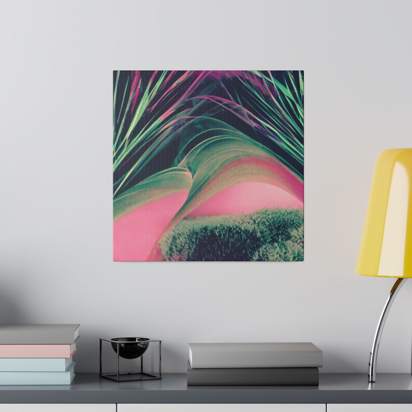 Green and Pink Neon Plant Abstract Canvas Wall Art Matte Canvas