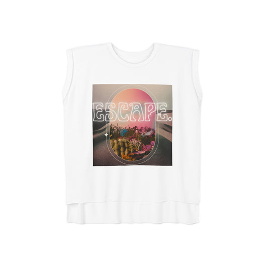 Escape: Womens Flowy Rolled Cuffs Motivational Art Muscle Tee