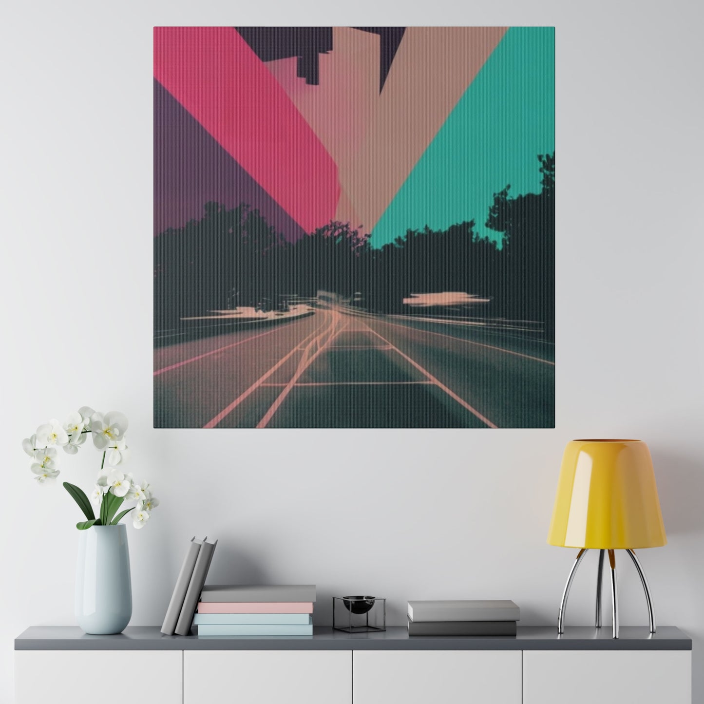 Pink Neon Streets Modern Dreamscape Wall Art Matte Canvas