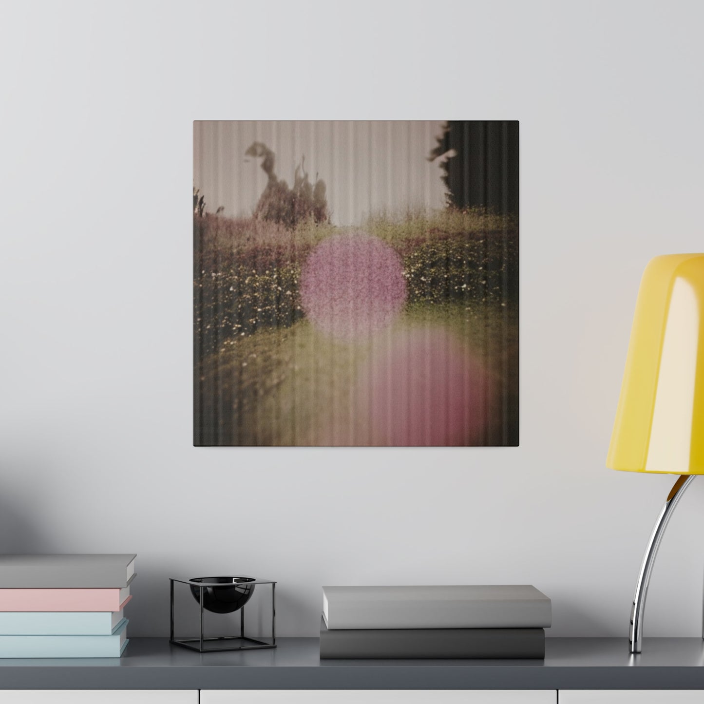 Neon Pink Meadow Orb Modern Art Dreamscape on Matte Canvas