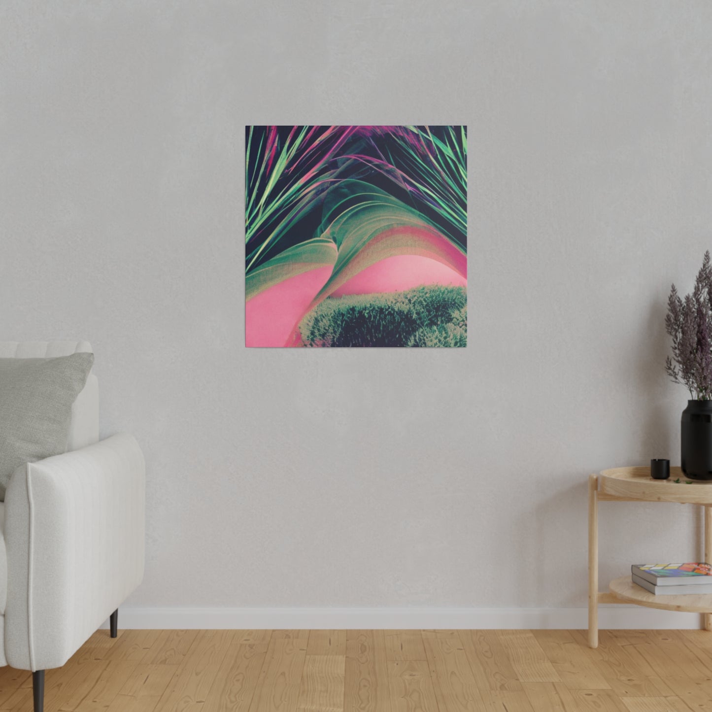 Green and Pink Neon Plant Abstract Canvas Wall Art Matte Canvas